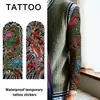 Pegatinas de tatuaje de brazo completo estilo japonés transfronterizo de dragón azul y pez koi, diseño grande tradicional colorido, impermeables y de larga duración, adecuadas para hombres y mujeres