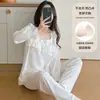 Pijama de Mujer de Doble Capa con Encaje, Cuello Cuadrado, Estilo Princesa, con Almohadillas Fijas en el Pecho, Ropa de Casa, Nuevo Otoño 2026