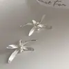 Pendientes de Flor de Orquídea Blanca de Moda Tridimensionales para Mujer, Pendientes de Botón Únicos y Creativos de Celebridad de Internet, Pendientes de Diseño de Nicho Estilo Ins