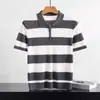 Camisa Polo de Punto Rayada con Bloques de Color de Tencel Lyocell para Hombre, Estilo Nuevo de Verano, para Viajes de Negocios, Talla Grande, Cuello Solapa, Mangas Cortas