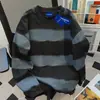 Moletom Retro Americano com Gola Careca e Listras Horizontais Tie-Dye para Homens e Mulheres, Outono e Inverno, Lã Grossa, Solto, Emagrecedor