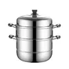Vaporera Extra Gruesa de Acero Inoxidable Vaporera Doméstica de Dos Niveles para Tamales Pescado al Vapor Olla para Sopa Extra Grande Comercial 32 34 40cm