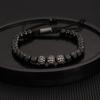 Pulseira de Corda Tecida Ajustável Hip Hop Masculina Coroa de Cobre Retrô Europeia e Americana Contas de Abacaxi de Aço Titânio Galvanizado a Vácuo