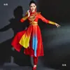 Figurinos de Performance de Dança Yangko para Mulheres de Meia-Idade e Idosas, Figurinos Festivos de Bateria, Figurinos de Performance com Tambor de Cintura e Gongo, Figurinos de Dança com Leque