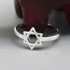 Anillo Abierto de Plata de Ley S925 para Mujer Elegante Simple Calado Estrella de Seis Puntas Anillo Cepillado Joyería Coreana de Plata de Ley Venta al por Mayor