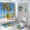 Cortina de ducha de baño de playa de poliéster impermeable y a prueba de moho con impresión digital 3D, suministro directo de comercio electrónico de Amazon, juego de tres piezas