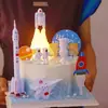 Adornos Decorativos para Pastel de Astronauta, Cohete Brillante, Topper de Planeta para el Primer Cumpleaños del Bebé, Transbordador Espacial, Figura de Astronauta