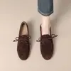 ¡La primera reunión con Jiju Jiju es súper cómoda~! Mocasines planos versátiles para mujer, estilo británico, con cordones, suela suave, zapatos de conducir, retro single