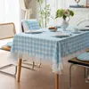 Estilo INS coreano toalha de mesa xadrez azul claro capa renda mesa de jantar escrivaninha pano de fundo para fotografia resistente a arranhões fácil de limpar sem bolinhas