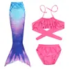 Maiô de Sereia Infantil Roupa de Banho de Praia para Meninas Biquíni Três Peças Vestido de Princesa Maiô para Fonte Termal