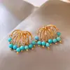 Pendientes de botón con borla de circonita y pasador de plata chapada en oro real de 18k Diseño de estilo palaciego retro Pendientes Accesorios para orejas de moda Venta al por mayor