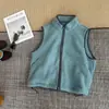 Colete Simples com Gola Alta Aquecido/Fleece Feminino Outono Inverno Quente Fleece Dupla Face Casual Solto Jaqueta Sem Mangas com Zíper
