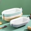 Bandeja de Frutas Hueca de Doble Capa de Plástico Creativa para el Hogar Cesta para Lavar Verduras de Cocina Cesta Drenante Espesa Cesta de Almacenamiento Bandeja de Verduras Amoy