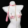 Set de collar de corazón de cuero SM y pinzas para pezones, con una pinza para pezones de lazo con diamantes rosas y un collar de correa, para juegos de rol y juguetes para adultos
