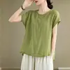 2025 Nueva Camiseta de Algodón y Lino de Manga Corta para Mujer Verano Holgada Casual Delgada de Lino Talla Grande Casual Top Pequeño