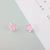 Runxin pendientes creativos coreanos de aceite rosa que gotea flor de cinco pétalos para mujer moda pequeña fresca y encantadora pendientes de flor innovadores
