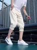 Comércio Transfronteiriço Calça Jogger Masculina de Verão Fina de Caimento Solto Tendência Simples Cor Sólida Casual Shorts 7/8