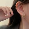 Pendientes de Aro Vintage Dorados con Cara Sonriente Contrastante y Aguja de Plata S925 para Mujer, Diseño de Nicho, Sentido del Diseño, Círculo, Hebilla de Oreja de Alta Moda