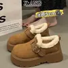 Versão em Couro de Vaca Birkenstock de Cobertura Total com Sola Grossa de 5cm para Mulheres, Forradas com Lã e Espessadas para Aquecimento, Botas de Neve, Sapatos de Algodão, Sapatos de Lã de Cordeiro