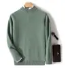 Suéter de lã pura com dupla camada espessa para outono e inverno para homens, suéter de gola alta, suéter de cashmere jovem para negócios, suéter de malha básica de corte solto