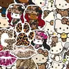 110 Adesivos de Gatinho com Estampa de Leopardo, Adesivos Fofos de Desenho Animado Hello Kitty para Caderno de Menina, Adesivos DIY para Celular e Desktop
