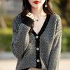 Cardigan de Punto Grueso de Lana Pura con Diseño Jacquard, Cuello en V, Mangas Largas, Chaqueta Superior, Novedad Otoño e Invierno, 25 Años, Siete Puntos