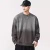 Sudadera H360B Tallas Grandes para Hombre Otoño e Invierno 420g Lavado Pesado Degradado Sudadera para Hombre Holgada Retro Americana Top de Contraste