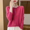 26 Otoño/Invierno 100% Lana Prenda Lista para Usar Cárdigan de Cuello Redondo para Mujer, Abrigo de Lana Versátil de Manga Larga, Top Exterior de Color Sólido