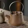 Juego de Té Retro de Cerámica Gruesa y Porcelana con Viga Elevadora, Una Tetera, Dos, Cuatro, Seis Tazas, Estufa de Carbón, Preparación de Té, Caja de Regalo para Exterior y Hogar