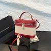 2025 Nuevo Bolso Cubo Cilíndrico de Corea del Sur de Alto Valor Costura Color de Contraste Bolso Cruzado para Mujer ins Bolso de Hombro Versátil