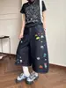 Pantalones Vaqueros Cortos Rectos de Pierna Ancha Sueltos Bordados de Dibujos Animados Lavados Retro Americanos para Hombres y Mujeres Pantalones de Verano de Moda