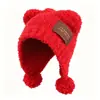 Gorro Pasamontañas con Pompones en las Orejas de Osito de Peluche Lindo para Mujer, Cálido Versátil para Otoño e Invierno, Protección para las Orejas
