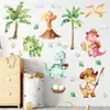 Adesivos de Parede de Dinossauro em Aquarela, Dinossauro Cartoon e Palmeira Autoadesivos, Decorações de Parede para Quartos Infantis e Jardins de Infância