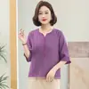 Atuendo de Verano a la Moda para Mujeres Mayores de 50, Nuevo Estilo 2026, Conjunto de Dos Piezas de Algodón y Lino para Mujeres de Mediana Edad y Mayores con Mangas Medias
