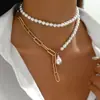 Joias Transfronteiriças Europeias e Americanas, Colar de Pérolas em Camadas Estilo Francês com Contas, Colar com Pingente de Pérolas Imitação Barrocas Multicamadas da Moda