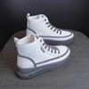Tênis de sola grossa de cano alto Couro genuíno coreano casual altura interna 6cm salto plataforma estilo ins sola de bolo de esponja Sapatos de camada única para Primavera e Outono tênis brancos pequenos