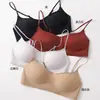 Sutiã fino sem costura com alças finas e strass, decote quadrado baixo, para mulheres, realçando seios pequenos, estilo fino de verão, com lindo design nas costas e sutiã líquido base