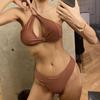 Traje de Baño de Hombro Directo de Fábrica para Mujer Sexy Ajustado Talla Pecho Push-up Aguas Termales Bikini Triángulo Dividido