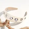 Moda Europea y Americana Elegante Diadema de Cuero de Ala Ancha Estilo Punk Moda de Corte Metálico Accesorios Versátiles para el Cabello para Mujeres al Salir