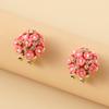 Moda Coreana Romántica Cerámica Flor Rosa Diamante Incrustado Aleación Pendientes Temperamento Hebilla de Oreja Exquisito Arete Joyería Popular