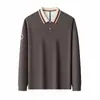 Camisa polo de piqué mercerizado de doble cara para hombre, nuevo estilo otoño 2026, camiseta de algodón transpirable casual de manga larga bordada para hombre
