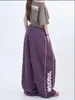 Pantalones Anchos Deportivos Retro Americanos para Mujer Verano Nuevos Holgados Estampado Morado Casual con Sentido del Diseño Pantalones de Jazz