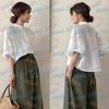 Conjunto de dos piezas, Top de hebilla de manga media, Pantalones de pierna ancha con cintura de cordón 1387#