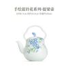 Tazón cubierto de pie alto con pequeña flor azul pintado a mano, taza de té, juego de té kung fu, tetera de cerámica, color bajo cubierta, taza para té de burbujas, tetera de mano antiquemaduras