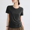 2026 Novo Modelo Camiseta Mask Tencel Linho Lyocell para Mulheres, Camiseta Base Fina de Manga Curta para Verão, Top Soltinho