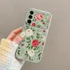 Capa estilo Ins com flor de rosa adequada para Samsung S26, S24 Ultra, S25, com janela de visualização grande, anti-queda, pele de cordeiro