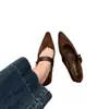 Sapatos femininos de bico fino, estilo retrô francês, sem cadarço, modelo 2026, sapatos Mary Jane com aumento interno de altura e design de uma tira, adequados para o trajeto