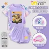 Maiô Infantil Feminino Cartoon Minecraft, Tamanhos Médio e Grande, Conjunto de Duas Peças Secagem Rápida Proteção Solar, Maiô Infantil Masculino de Manga Curta e Shorts