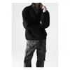 Moletom com Capuz e Gola Alta Patchwork Xadrez Falso de Peça Dupla Pesado para Homens, Jaqueta Casual Tendência Estilo Americano Cleanfit de Outono