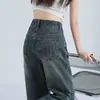 Jeans Vintage Rizados Harlan para Mujer Primavera Nuevo Cintura Alta Rectos Sueltos Cropped Pantalones Nabos
